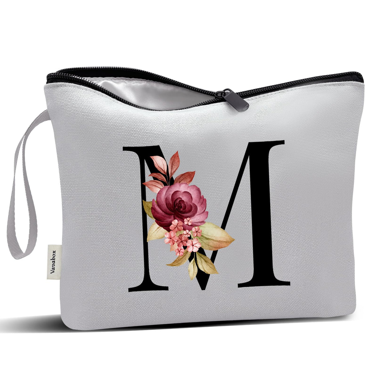 Vavabox A-Z Personalized Makeup Bag, Birthday Gifts for Women Mom, Gifts for Best Friend, Bride Bridesmaid Cosmetic bag (S, Grey)