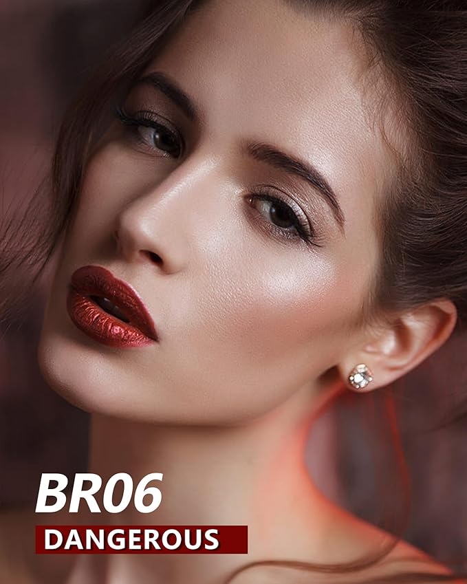 MAKI YIKA 3Pc Metallic Lipstick for Women Red Pink Brown Glitter Lipsticks