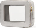 Popvibe Clear Makeup Case Toiletry Bag Travel Medium Clear Cosmetic Bag with Zipper, Small Make Up Bag Organizer Traveling TSA Approved Transparent Bag Car for Essentials, Beige Grey