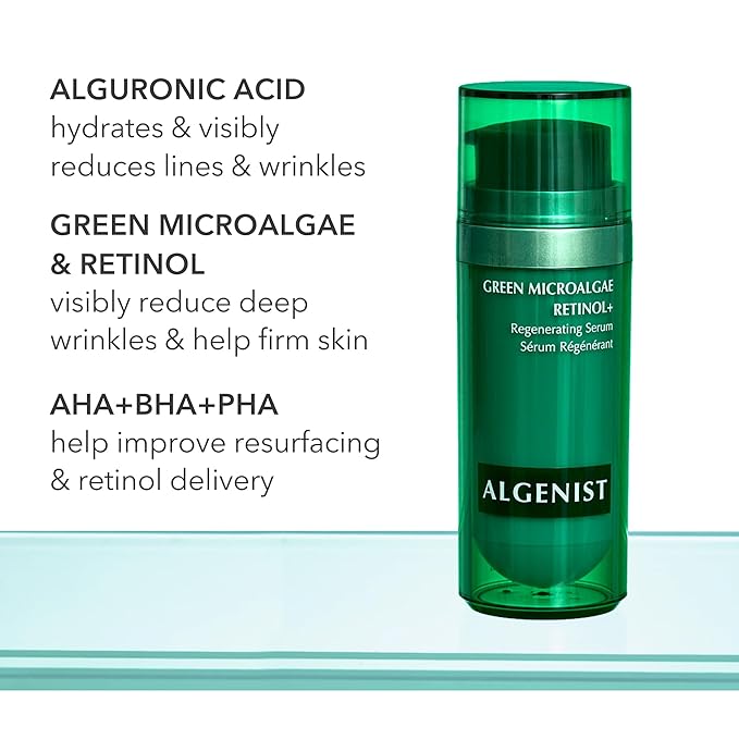 Algenist Green Microalgae Retinol+ Regenerating Serum - Gentle Anti Aging Retinol Face Serum with Time Release Retinol, AHA BHA PHA - Helps Improve Texture, Tone, Pores & Fine Lines (1 oz)