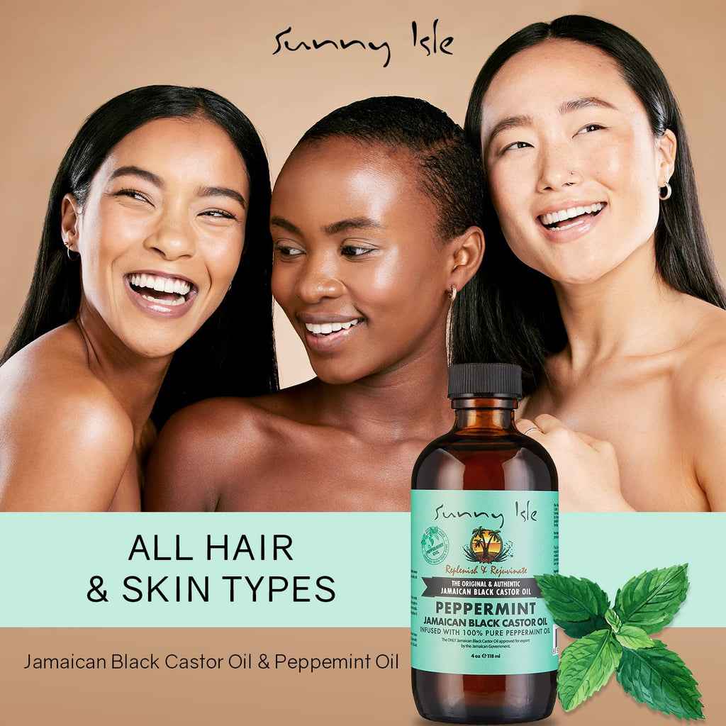 Sunny Isle Peppermint Jamaican Black Castor Oil 4oz - Hair, Scalp, Skin