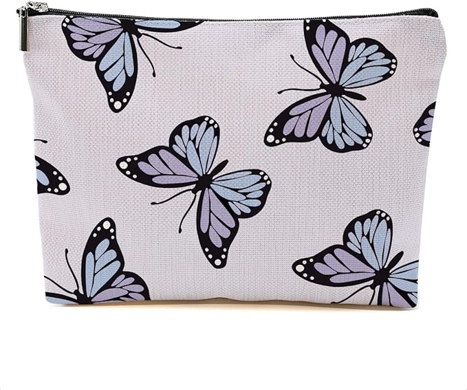 DHKG Purple Butterfly Makeup Bag Cosmetic Bag Butterfly Gifts for Women Girls Friend Niece Daughter Butterflies Lovers Gifts Travel Organizer Zipper Pouch Graduation Birthday Friendship Gifts