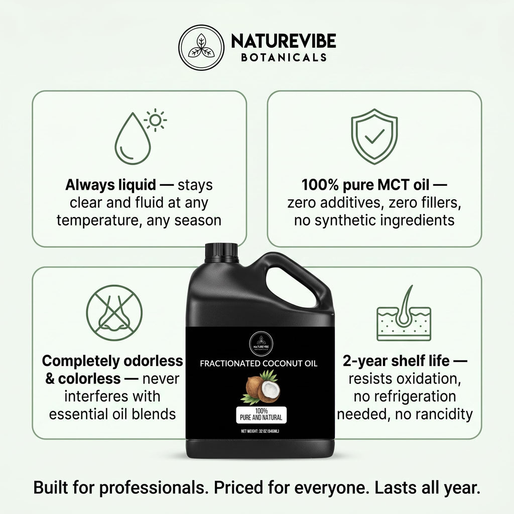 Naturevibe Botanicals Fractionated Coconut Oil 32 Ounces | 100% Pure and Natural | Great for Skin Care and Hair Care