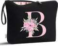 Vavabox A-Z Personalized Makeup Bag, Birthday Gifts for Women Mom, Gifts for Best Friend, Bride Bridesmaid Cosmetic bag (B, 02-Black)