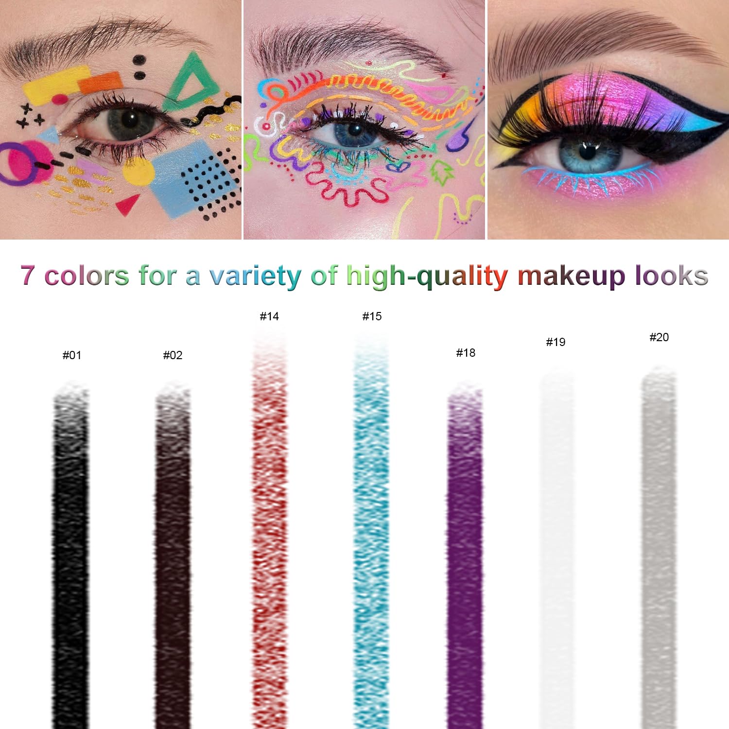 Meilury 7 Colorful Eyeliner Pen Set, Eye Shadow Pencil, Pearl Eyeliner Kit Metallic Glitter Colored Eye liner for Women Eye&Lip Liner Professional Waterproof Eye Makeup (7PCS A)