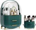 lurcns Makeup Organizers and Storage Make up Organizer for Vanity Cosmetics Skincare With Lid and Drawers Display Cases for Countertop Bathroom Women Teenager Girl Gifts(Dark Green+Brush Holder)