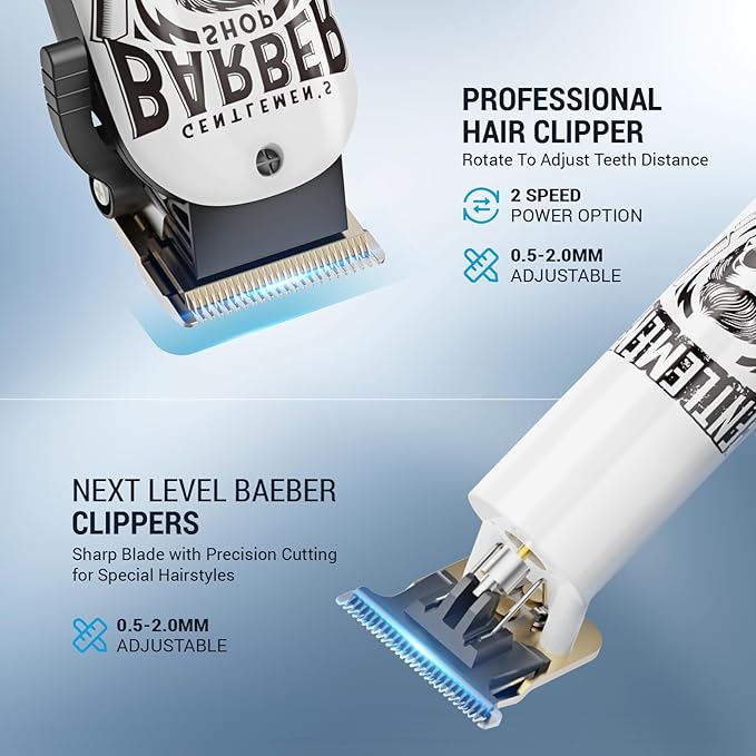 BESTBOMG® Professional Hair Clippers for Men, Clipper & Trimmer Set, White