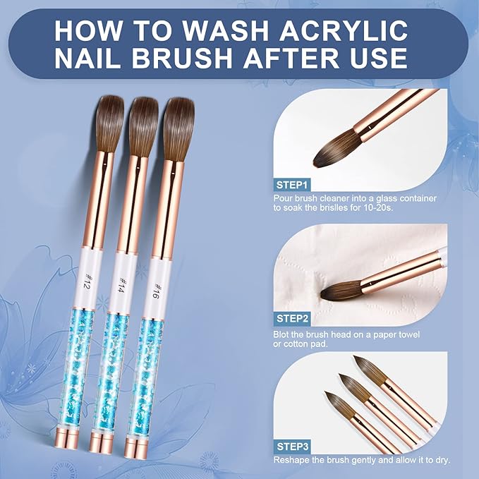 Shine Chance Acrylic Nail Brush Size 12, 100% Real Kolinsky Art Nail Brush for Acrylic Powder Application, Handmade Women Manicure Nail Extension Tool for Professional DIY Home Salon and Beginners