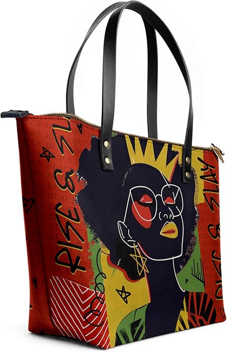 Afroyla Afrocentric Art Totebag for Black Women – Premium Leather, Work & Everyday Bag, Ideal Gift for Her on Mother's Day