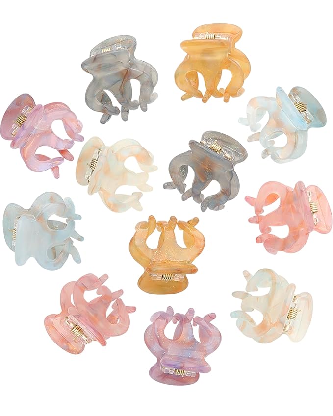 CHLINS 12 Pcs Small Hair Clips for Women, Cute Acrylic Mini Claw Clips Accessories for Thin Fine Hair, Non-Slip Little Jaw Clamps for Half Updo Styling & Bangs