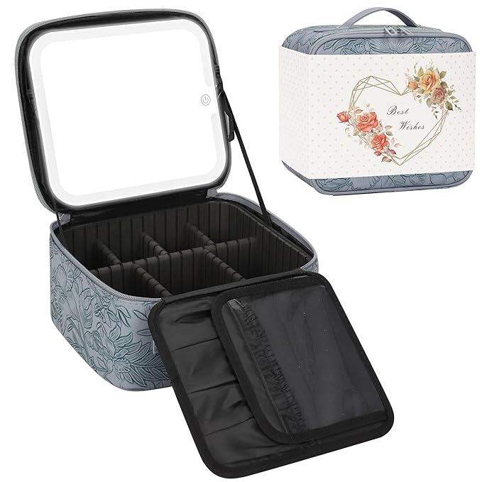 Relavel Travel Makeup Bag With LED Mirror for Women, Butterfly