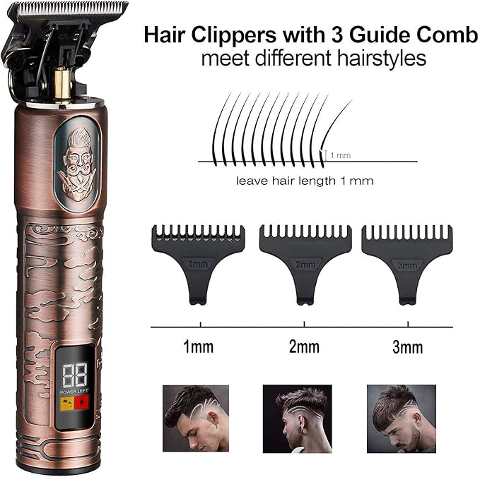 Suttik Ornate Hair Clippers for Men, Cordless Edgers Clippers Professional Hair & Beard Trimmer for Barber Pro Zero Gapped T-Blade Trimmer with LCD Display, Rose Gold