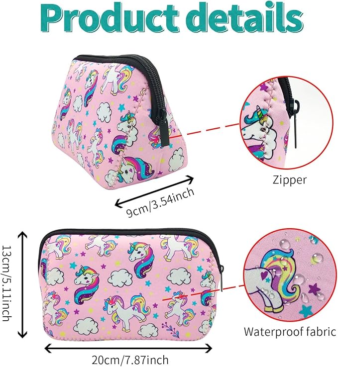 AJLTPA Waterproof Neoprene Cosmetic Bag, Pink Unicorn