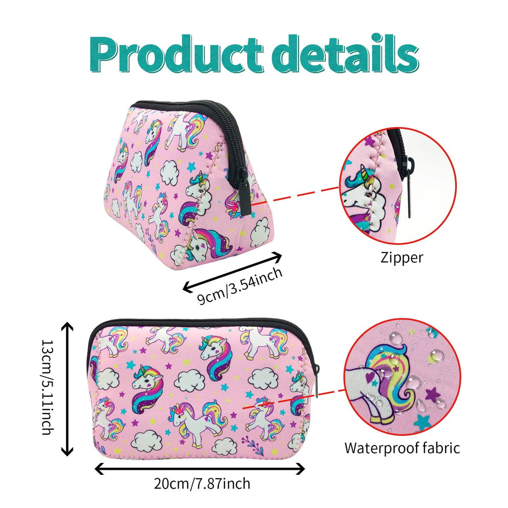 AJLTPA Waterproof Neoprene Cosmetic Bag, Pink Unicorn