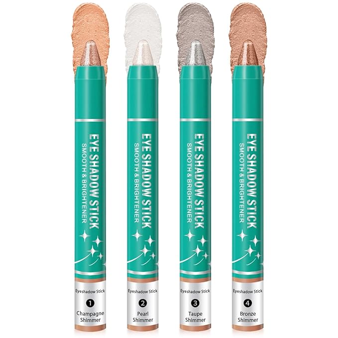 GADMLURY 8Pcs Pink Eyeshadow Stick, Eye Brightener Stick Built-in Blender Brush, Shimmer Creamy Eye Shadow Makeup, Waterproof Long Lasting Glitter Highlighter Eye Liner Pencil (4PCS A)