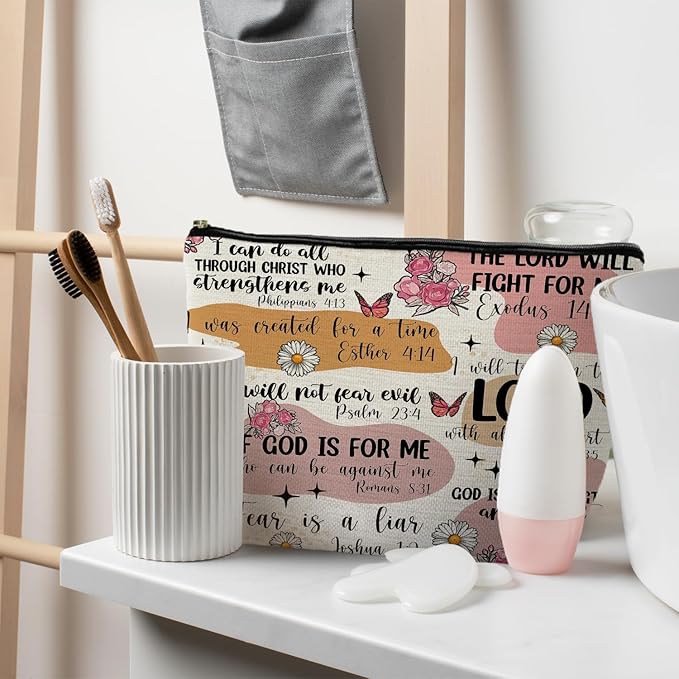 RYYCDOI Bible Verse Scripture Christian Makeup Bag, Bible Study Supplies for Women, Faith Gifts, Religious Accessories