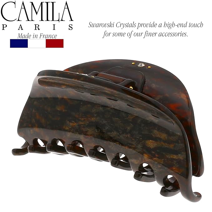 Camila Paris CP2961 French Hair Clip for Women, Small Handmade, Brown, Strong Hold Grip Hair Clips for Women, No Slip Durable Styling Girls Hair Accessories, Made in France