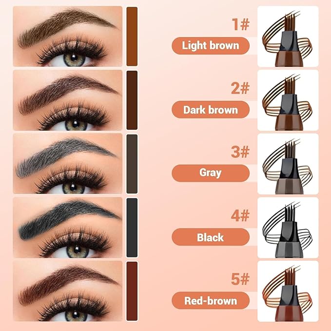 Microblading Eyebrow Pen, Waterproof Four-tip Beard and Eyebrow Pen, Liquid Eyebrow Pencil, Long-Lasting Natural Magic Eyebrow Makeup Fine Stroke Contouring Pencil (Black)