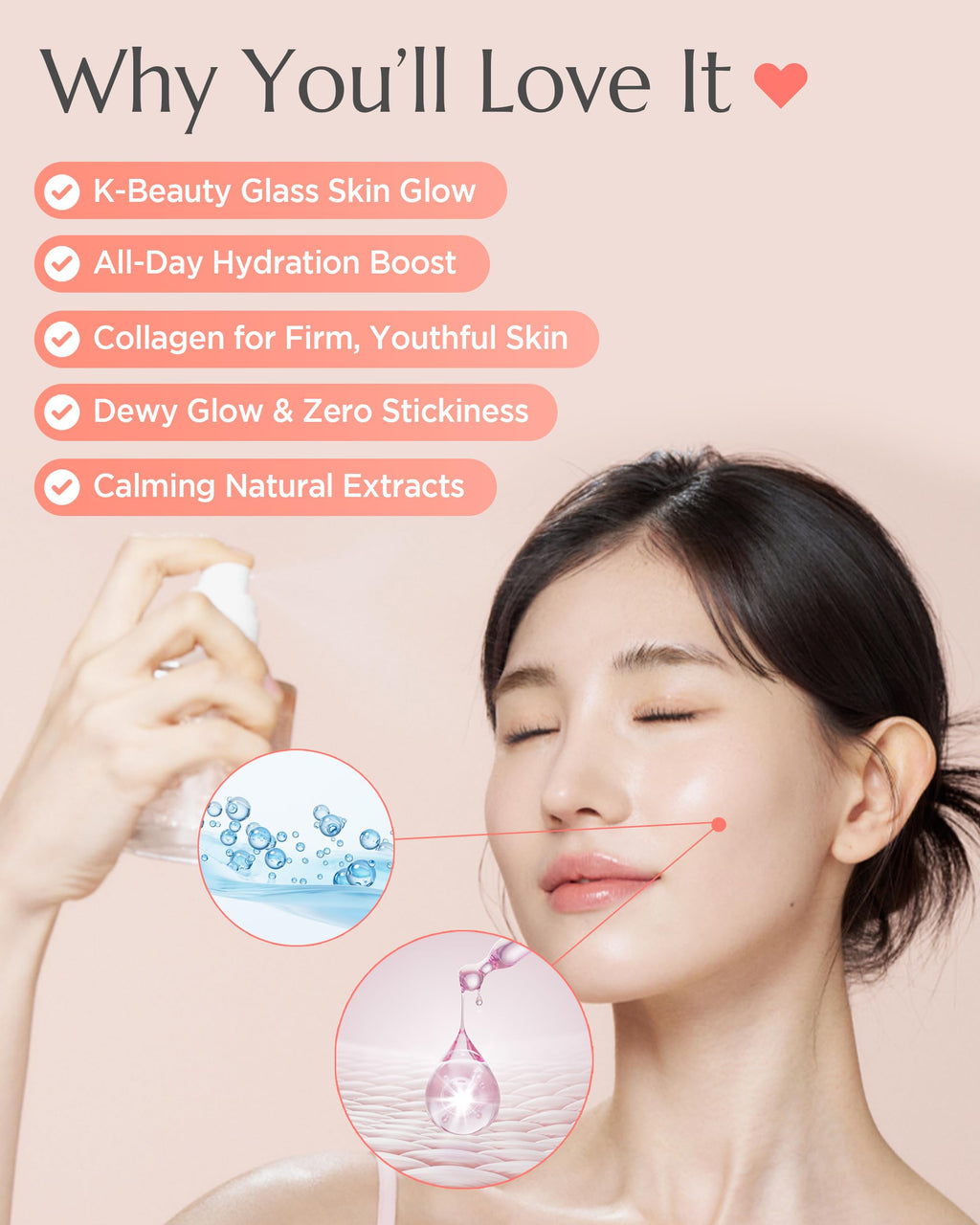 Vitkle Apricot Collagen Gel Serum Mist - Korean Face Moisturizer French Patented with 8-Layer Hyaluronic Acid, Bakuchiol, Adenosine for Hydration Glow Firming Anti-Aging Spray, 6.76 fl.oz.