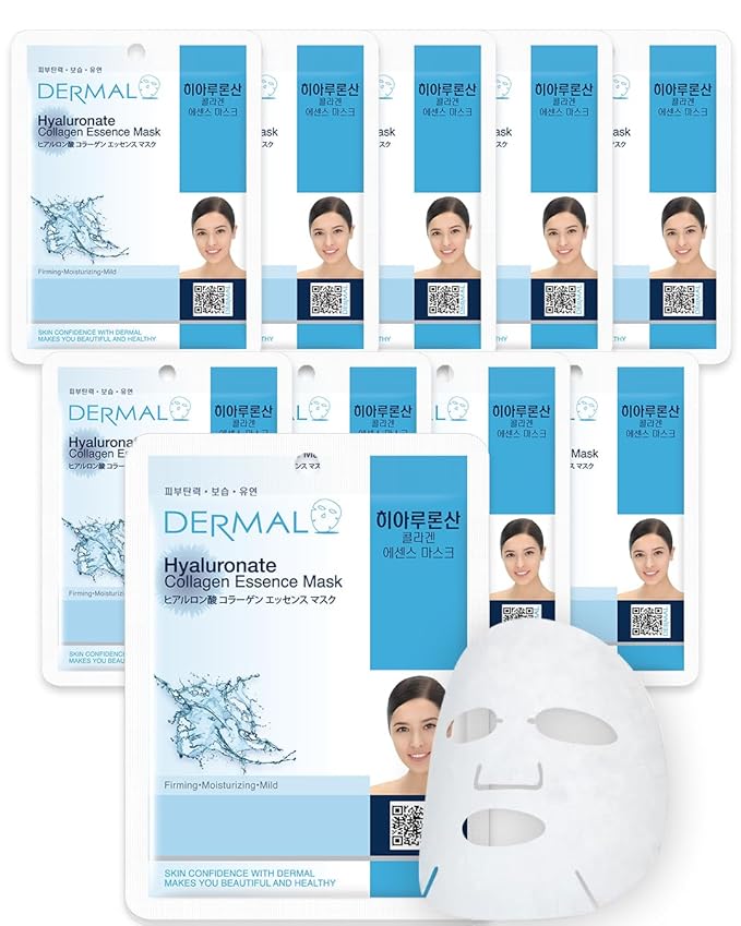 DERMAL Hyaluronic Acid Collagen Sheet Mask, 23g Each, 10 Count