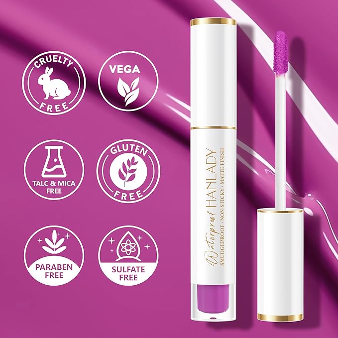 HANLADY Purple Lipstick Matte Long Lasting Lipstick for Women Smudgeproof