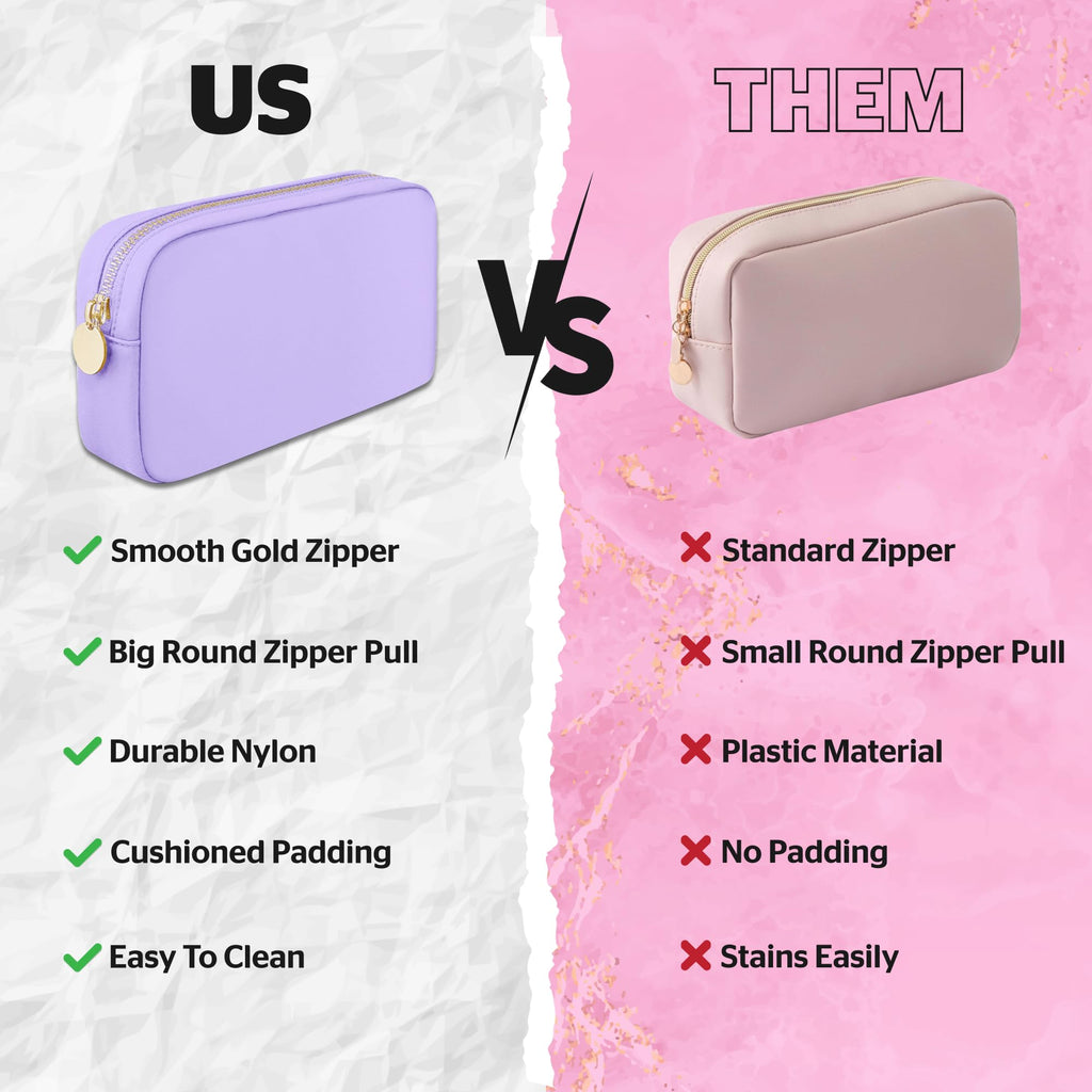 DANCOUR Small Makeup Bag for Purse Cute Preppy Cosmetic Pouch Travel Organizer Mini Nylon Zipper Bag for Women and Girls Purple