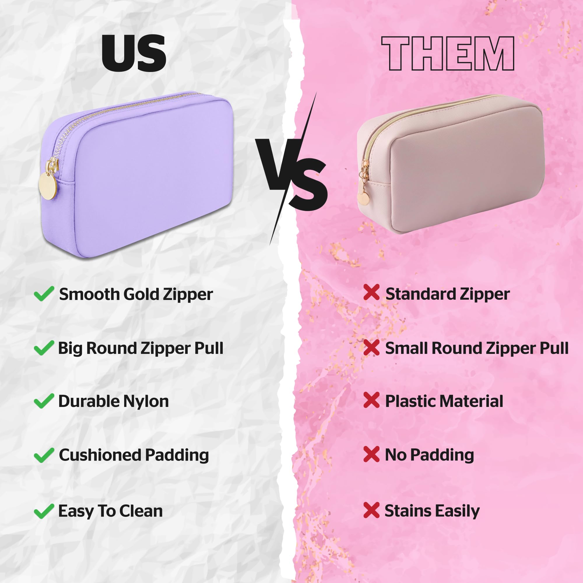 DANCOUR Small Makeup Bag for Purse Cute Preppy Cosmetic Pouch Travel Organizer Mini Nylon Zipper Bag for Women and Girls Purple