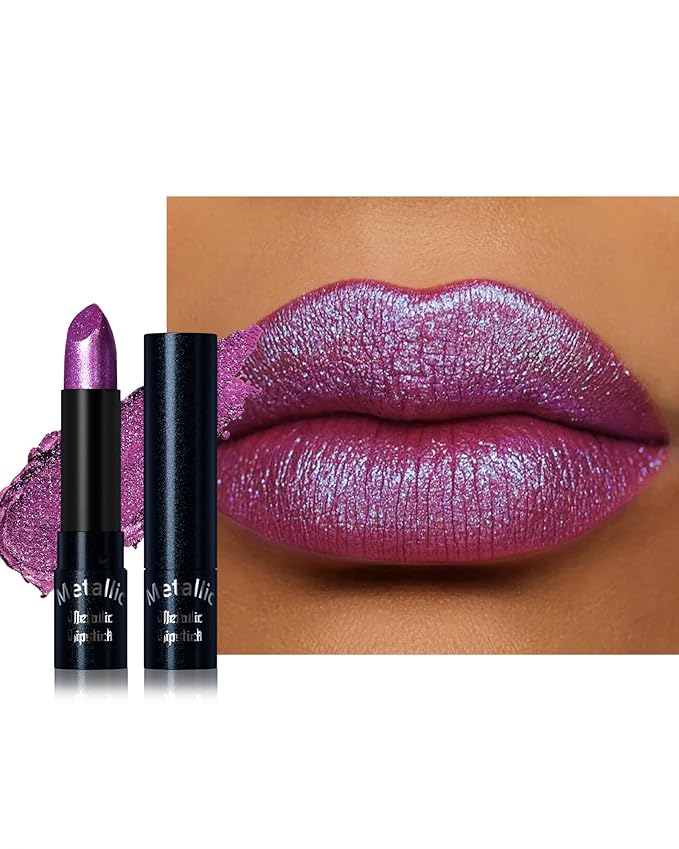 Caedelfly Glitter Metallic Shimmer Lipstick, Purple Lipstick Long Lasting, Diamond High Pigmented Shiny Metallic Lip Stick, Non-sticky Sparkly Lipsticks for Women Christmas Makeup - 12 Purple
