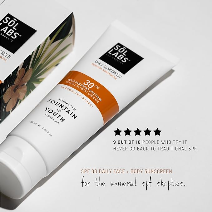 SOL LABS Mineral Sunscreen SPF 30 Face & Body - Lightweight, Hydrating Daily Moisturizer - No White Cast - Anti-Aging Formula Niacinamide, Zinc Oxide - Reef Safe Korean Skin Care - Sunscreen Lotion