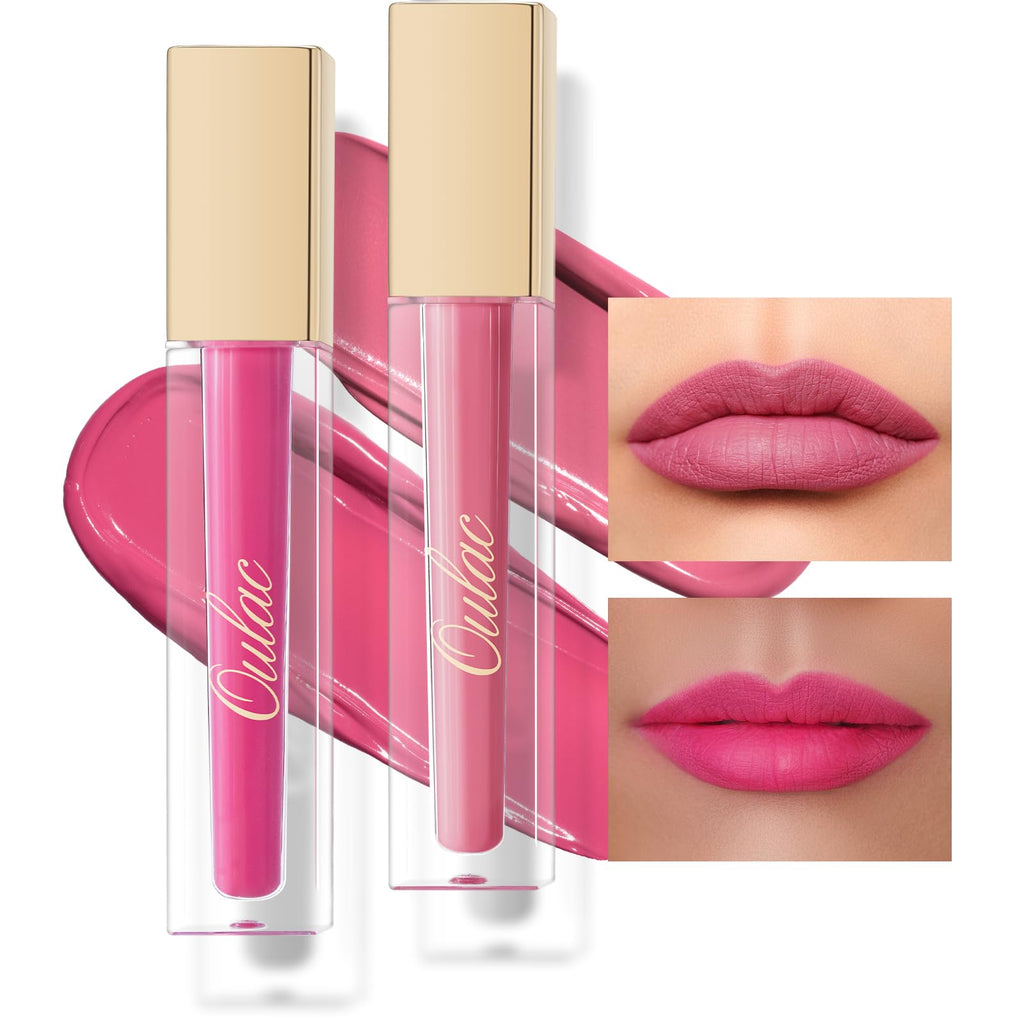 Oulac Matte Liquid Lipstick 2 PCS Set, Long Lasting Lipstick Waterproof Lip Stain, No Transfer, Creamy High Pigmented Formula with Rose Oil, Vegan [M09+M25]