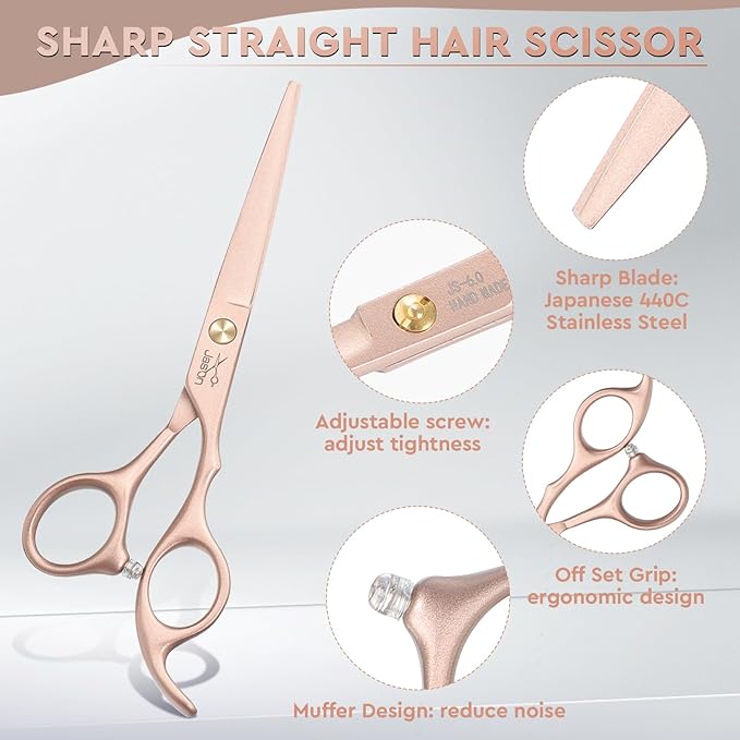 JASON Hair Cutting Scissors Set - 10-Piece Thinning Shears RoseGold 6"