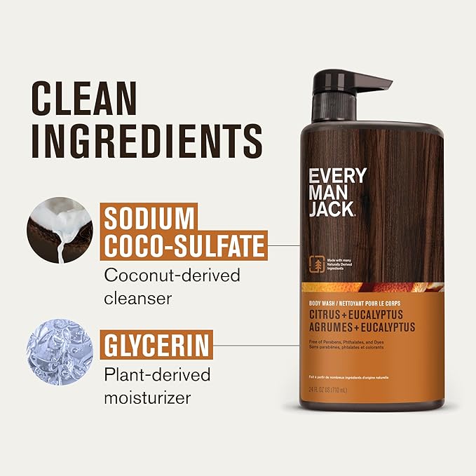 Every Man Jack Hydrating Body Wash for Men, Citrus Eucalyptus, 2pk