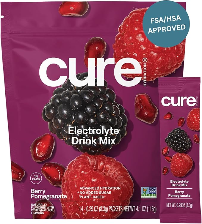 Cure Hydration - Electrolyte Drink Powder Berry Pomegranate 14 Packets