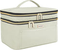 BAFAMYE 8.8L Double Layer Travel Makeup Bag Women, Large Cosmetic Case, Organizer for Travel-Size Accessories Bottles, Brushes, and Skin Care Products, Beige 2.33 GAL