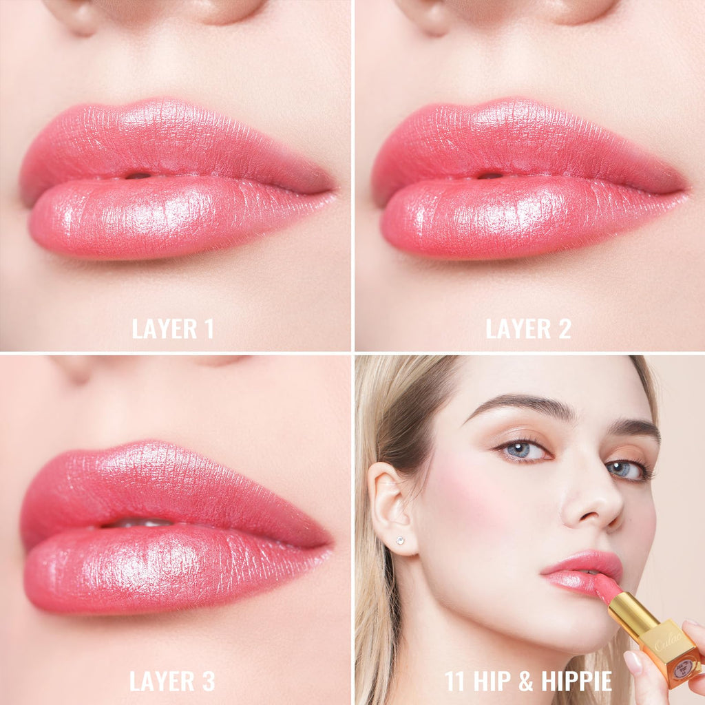 Oulac Pink Lipstick for Women with Metallic 3D Shine Lightweight Hydrating Formula, High Impact Lip Color, Vegan Beauty, Full Coverage Lip Makeup, Christmas Gifts for Women, Hip & Hippie(11)