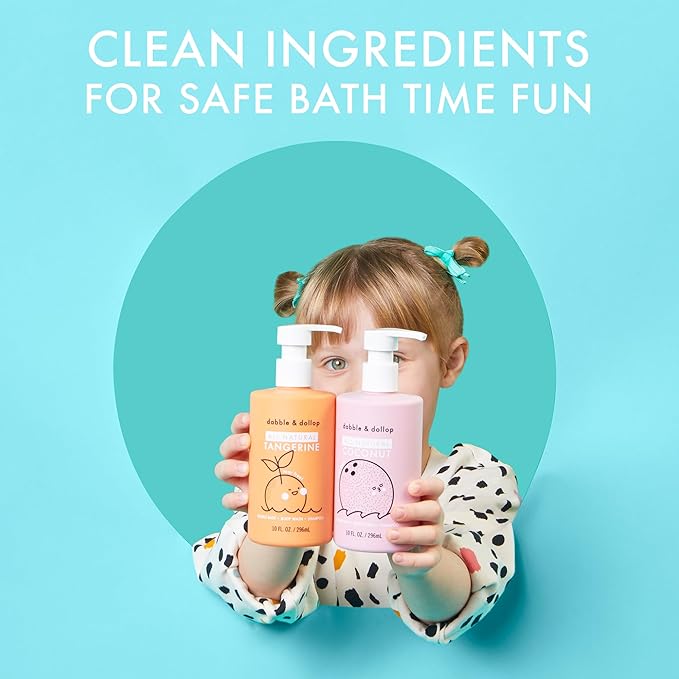 Dabble & Dollop Tangerine Kids 3-in-1 Body Wash, Shampoo & Bubble Bath – Tear-Free, Gentle, Natural-Origin, Hypoallergenic and Safe for Sensitive Skin (10 fl oz, Pack of 2)