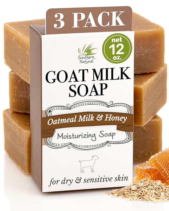 Southern Natural Goat Milk Soap Bar Oatmeal Milk & Honey, 3 Pack, Dry Skin