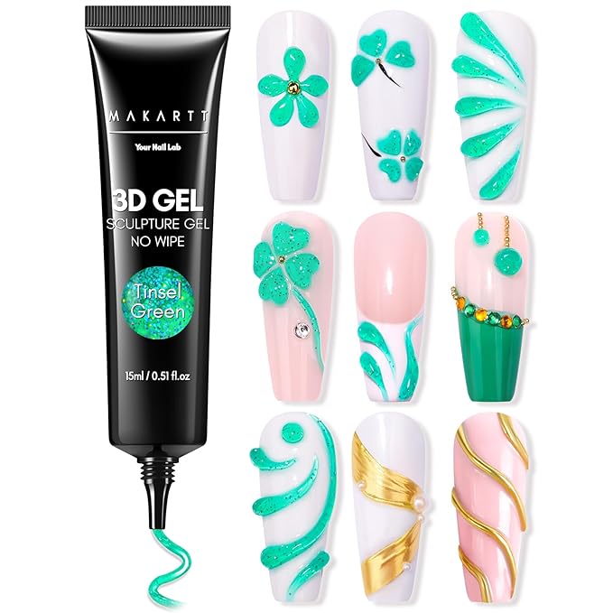 Makartt 3D Nail Gel, 15g Tinsel Green Sculpting Gel Glue for Drawing