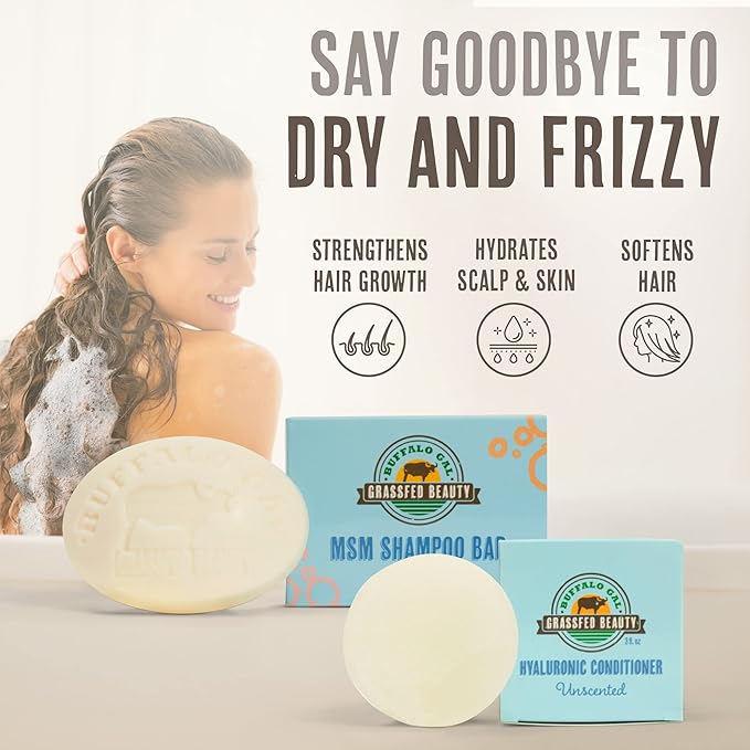 MSM + Tallow Shampoo & Conditioner Bar Set – Unscented – Sulfate-Free, Silicone-Free Hair Care System for Soft, Smooth, Manageable Hair – pH Balanced, Color-Safe, Plastic-Free