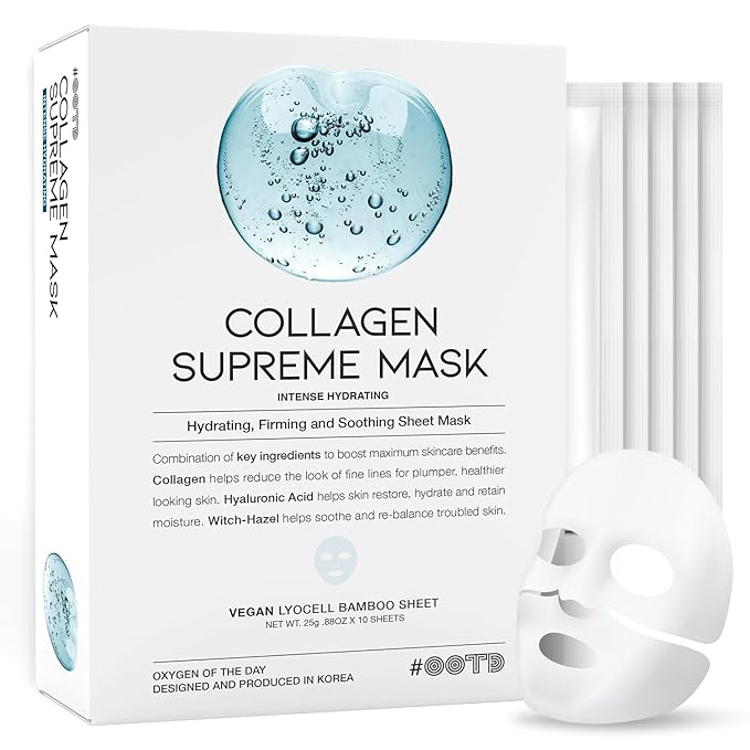 #OOTD Collagen Hydrating Vegan Face Sheet Masks(10-Pack) | Korean Skincare