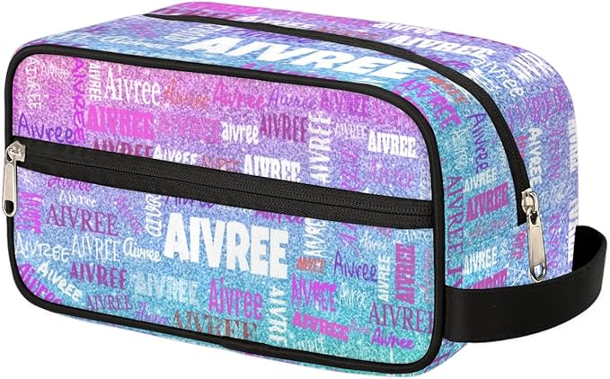 KFNHN Personalized Name Travel Toiletry Bag Gradient Purple Blue Glittering