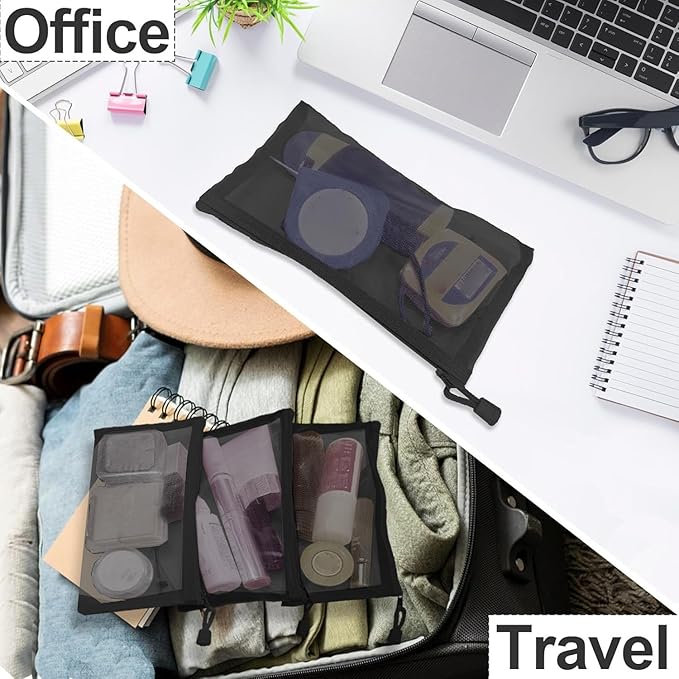 CarryEpic Mesh Bags with Zipper (6 Packs), Small Nylon Makeup Bag Cosmetic Pouches Travel Organizer Case for Purse Diaper Bag Home Organizing Black