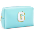URSKYTOUS Gifts for Girls Initial Makeup Bag Personalized Cosmetic Bag with Zipper Cute Travel Toiletry Bag Waterproof PU Preppy Makeup Pouch Birthday Gift for Teen Girls Women(Blue G)