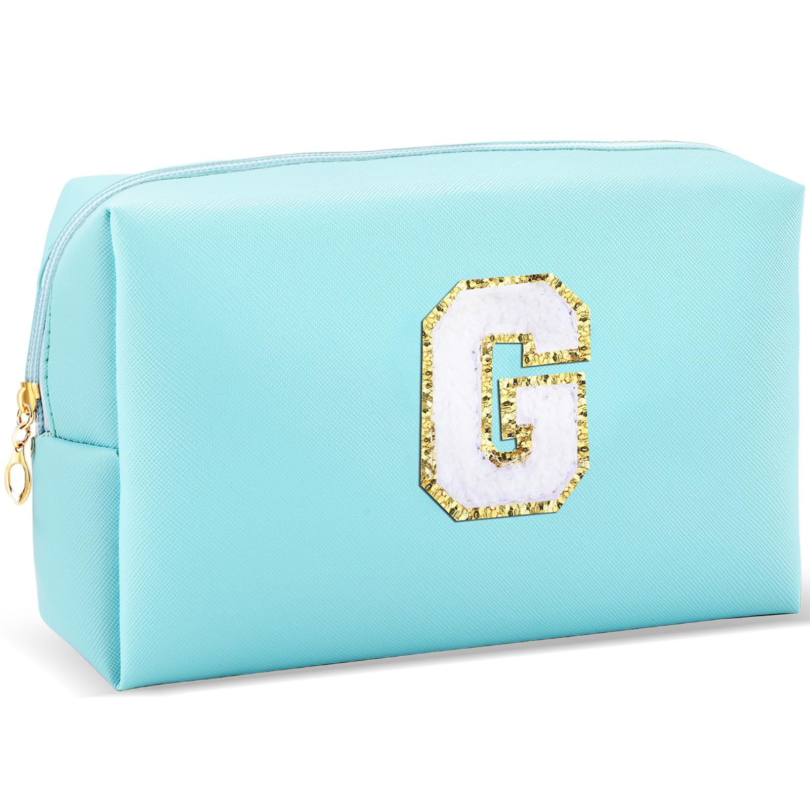 URSKYTOUS Gifts for Girls Initial Makeup Bag Personalized Cosmetic Bag with Zipper Cute Travel Toiletry Bag Waterproof PU Preppy Makeup Pouch Birthday Gift for Teen Girls Women(Blue G)