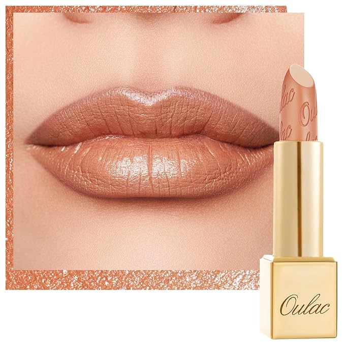 Oulac Nude Matte Lipstick with Glow Metallic Finish - Vegan Lipstick for Women, Creamy Texture, Hydrating Clean Beauty Formula, High-End Magnetic Hook Design, GM10 Chicness