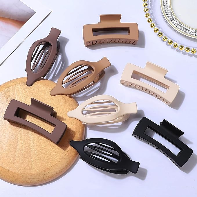 CHANDAT Hair Clips for Women 4.3 Inch Large Hair Claw Clips 8 pcs Square Claw Clips & Flat Hair Clips for Thick or Thin Hair French Concord Hair Barrettes Alligator Hair Accessories for Women (Brown)