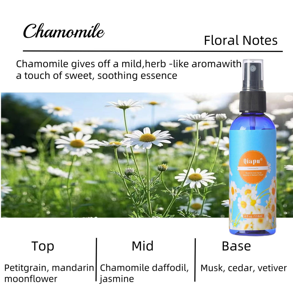 Natural Bedroom Linen Spray Scented Room Mist with Plant Extracts Long Lasting Freshness for Sheets, Pillows & Curtains –Ebony Agarwood + Misty Forest + Chamomile + Romantic Rose 4oz（4 Bottle）