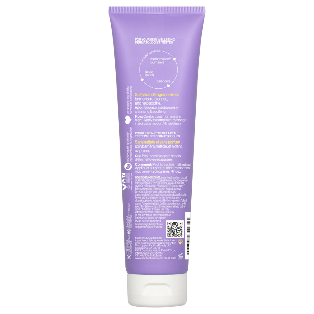 Pacifica Face Wash for Sensitive Skin Facial Cleanser Vegan Ceramide Barrier Repair Extra Gentle for Daily Fragrance Free for Sensitive Skin, Clean Beauty, Vegan & Cruelty-Free Dermatologist Tested