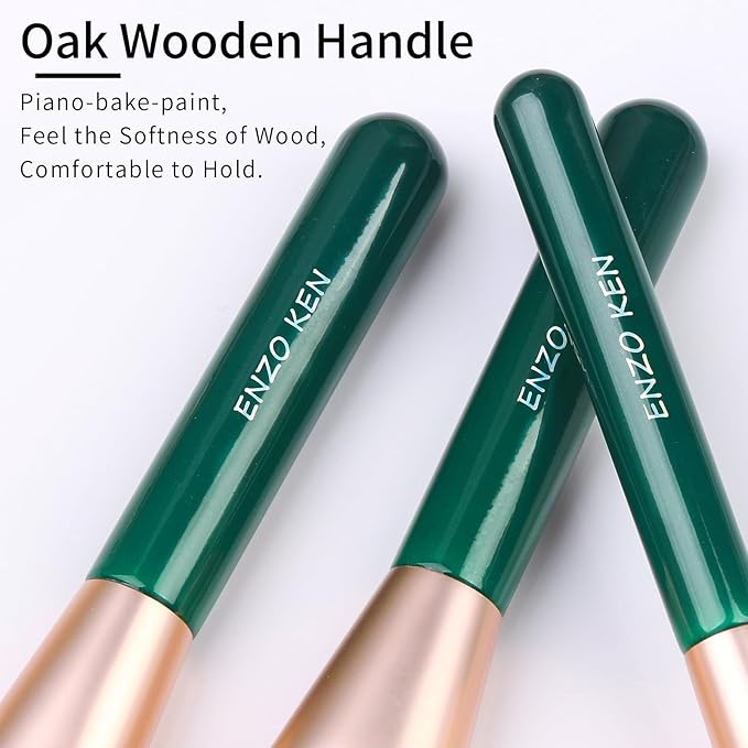 ENZO KEN Natural Fiber & Goat Hair Makeup Brush Set Professional, Combined Hair Makeup Brushes Set with Case, Green Cosmetic Brushes Makeup Set, Natural Makeup Brushes, Natural Bristle Makeup Brushes.