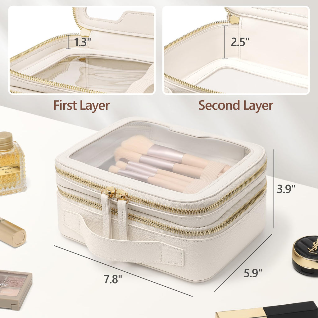PACKISM Clear Makeup Bag - PU Leather Clear Travel Bags for Toiletries